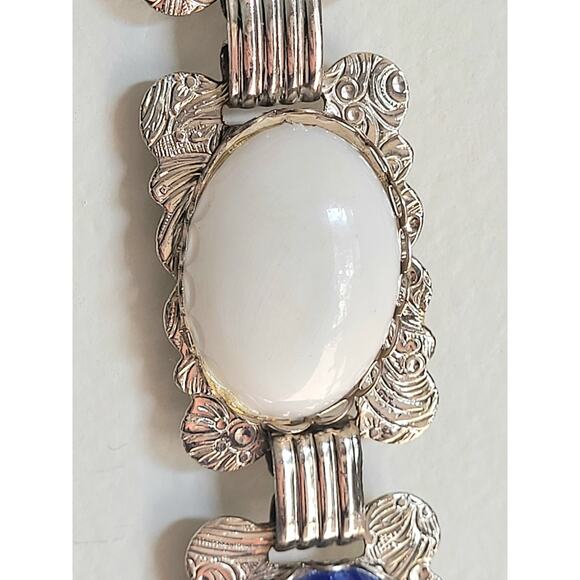 Southwestern Style Western Silver Belt Waist Chain Colorful with Cabochons - Picture 4 of 10